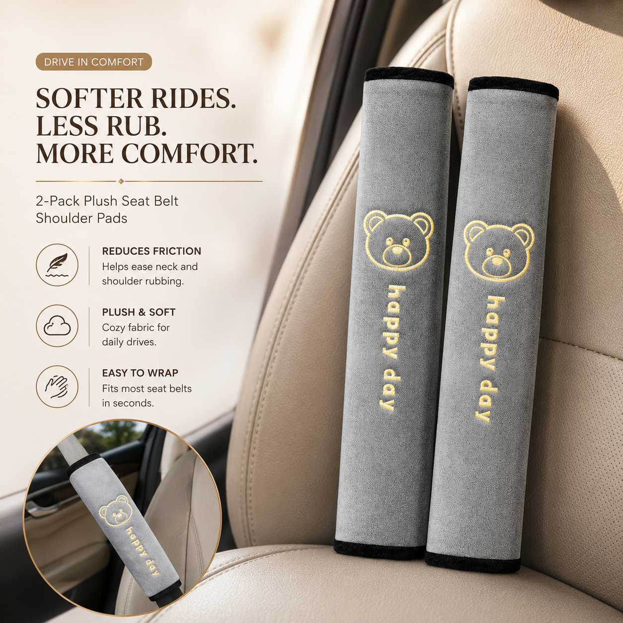 🚗Complete Your Comfort Set💗2PCS Soft Seat Belt Shoulder Pads
