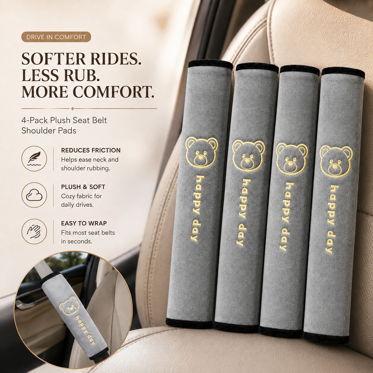 🚗Complete Your Comfort Set💗2PCS Soft Seat Belt Shoulder Pads