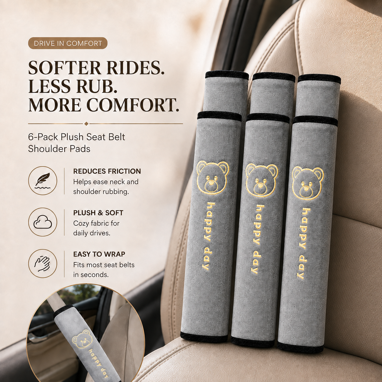 🚗Complete Your Comfort Set💗2PCS Soft Seat Belt Shoulder Pads