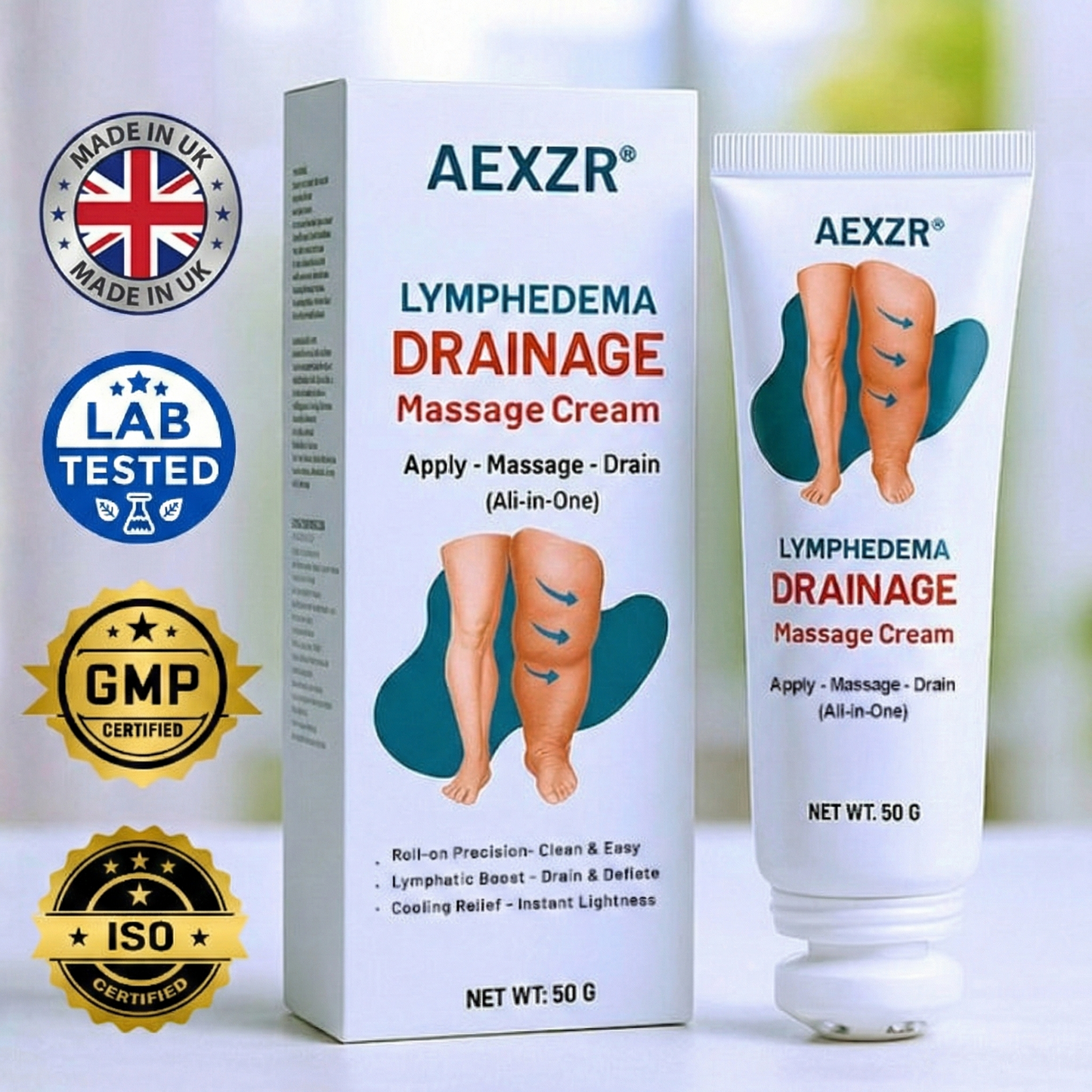 AEXZR® Advanced Lymphatic Drainage Massage Cream - Fast Relief for Swelling, Edema & Leg Heaviness - Natural Herbal Formula for Body Detox & Circulation Support 🌿✨