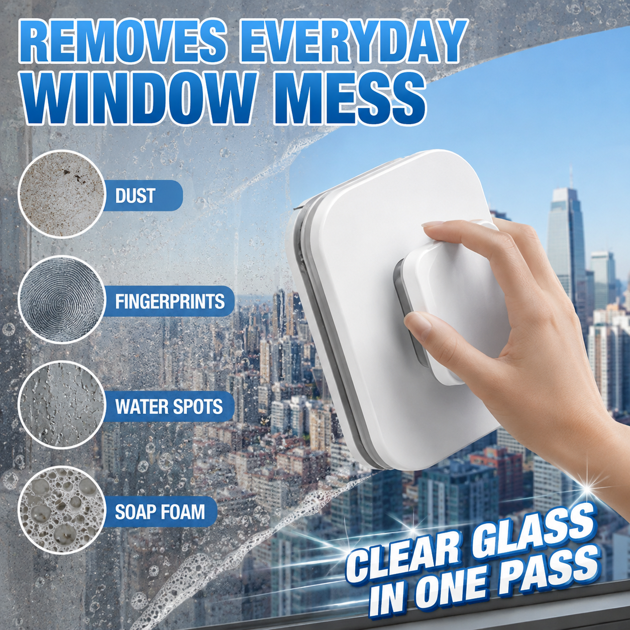 ⚡6‑in‑1 Magnetic Glass Cleaner – 30% wider cleaning area, perfect for high‑rise windows. Dual pads + squeegee – flawless results from the first pass! 🪣🪟